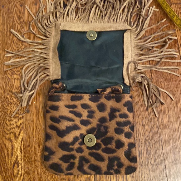 Long Strap Brown & Black Fringe Leopard Print Mini Purse - Picture 7 of 9
